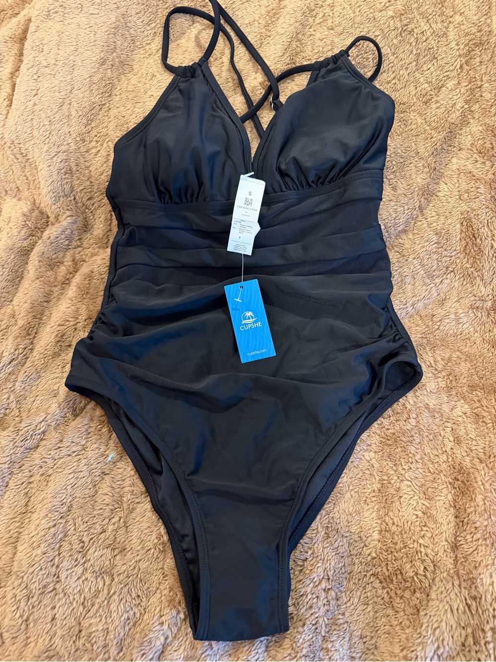 Cupshe Black Ruched One-Piece Swimsuit with Crisscross Straps